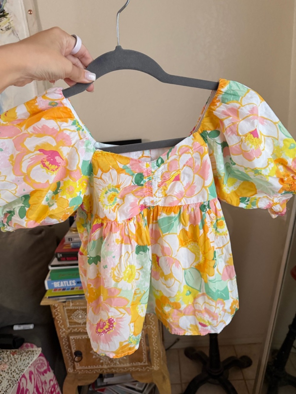 Janie and Jack Floral Puff-Sleeve Top in Yellow Pink Green size 6